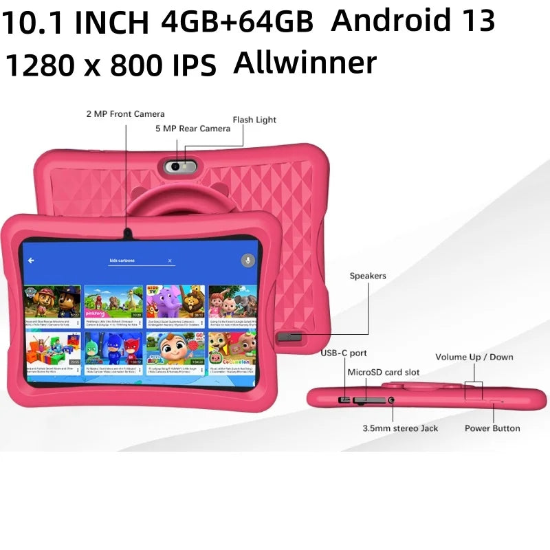 UMIDIGI Kids Tablet 10.1 INCH Android 13 for Kids J11 Tab 4GB RAM 64GB ROM Octa Core Up to 128GB Gift Stand Silicone Case Type-C