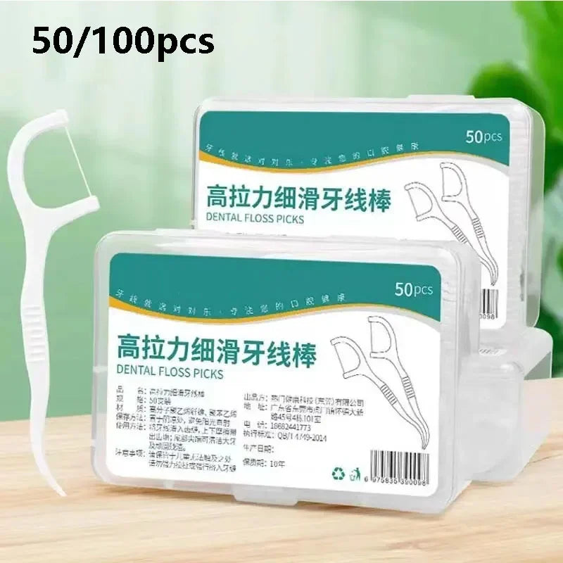 Dental Floss Stick High Tension Smooth Disposable Toothpick with Portable Floss Box for Teeth Care