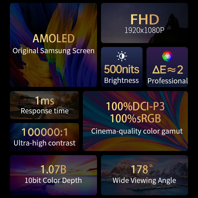 VCHANCE 13.3'' OLED Portable Monitor 1920x1080p Metal Frame with Stand 100%DCI-P3 Office Travel Display Extender for Laptop Mac