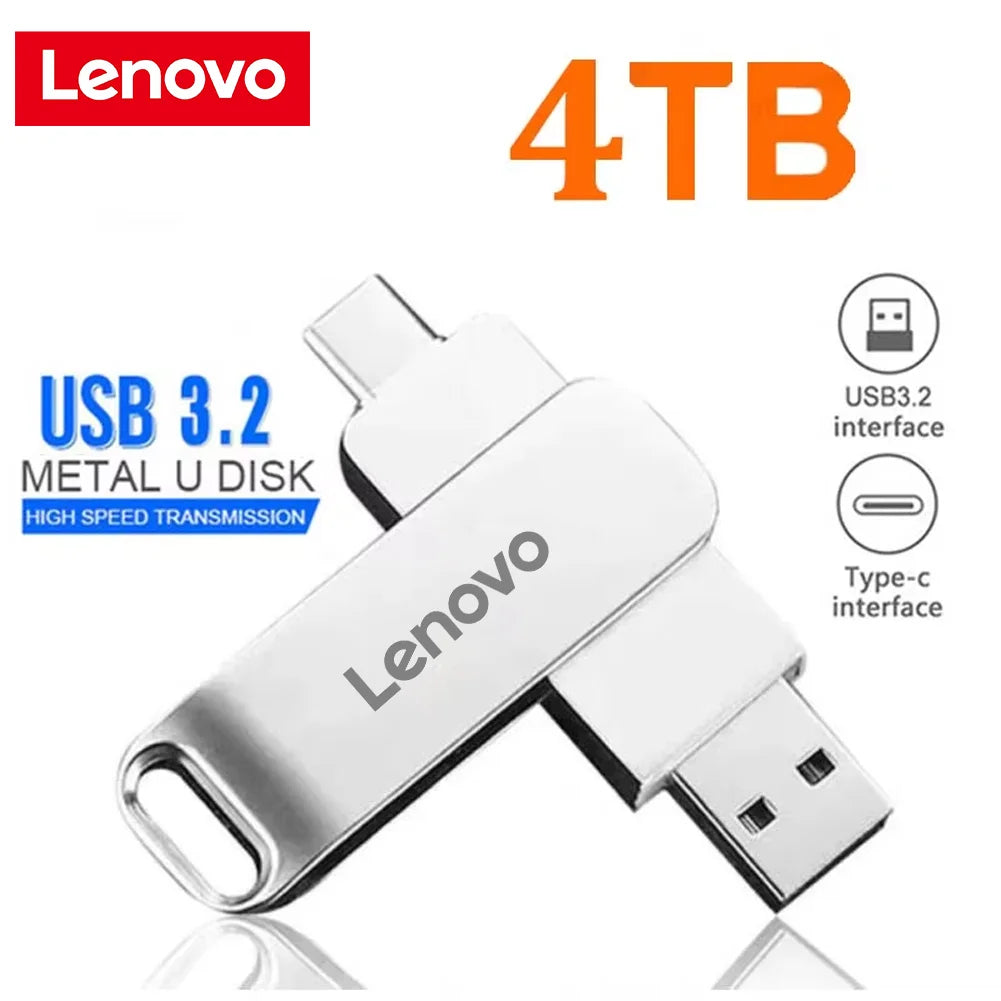 Lenovo 64TB USB 3.2 Pen Drive 16TB 2TB USB Stick High Speed Transfer Metal Portable SSD Pendrive Cle U Disk Flash Drive Memoria