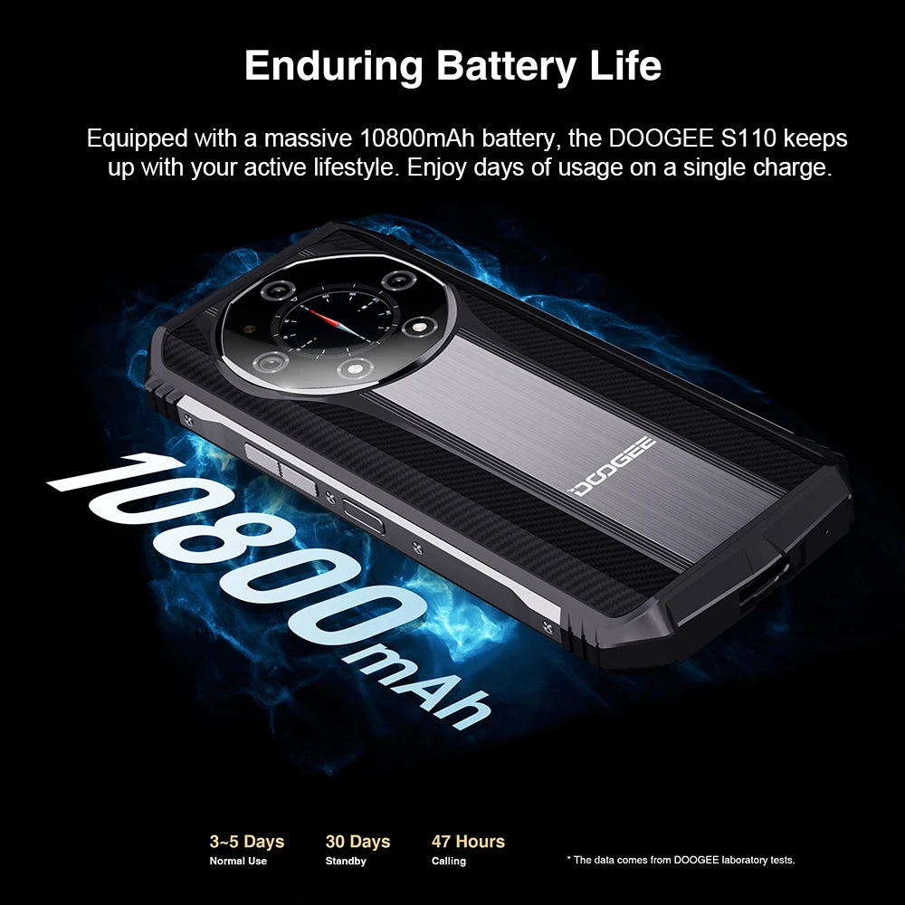 DOOGEE S110 12GB 256GB Smartphone Helio G99 Mobile Phone 6.58” FHD 120Hz Screen 10800mAh 66W Fast Charging Android 13 Cellphone