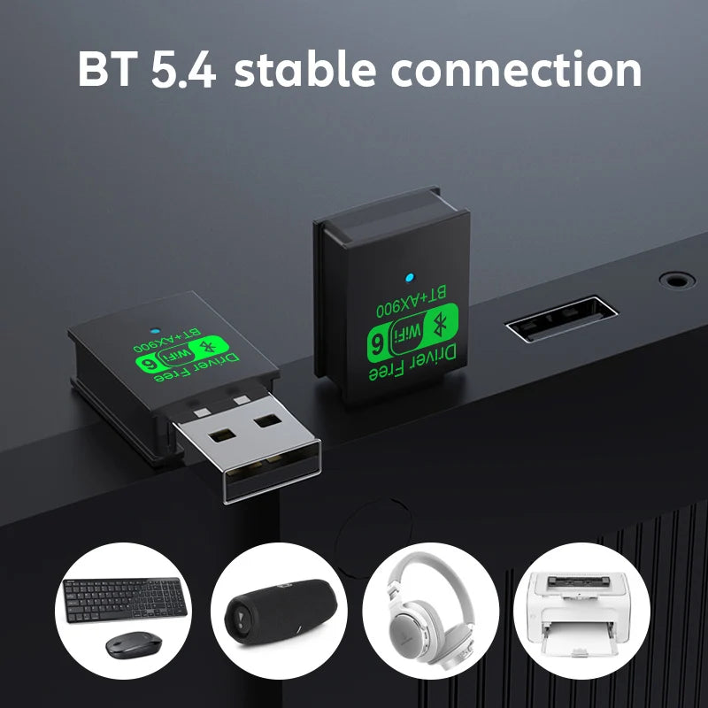 New 900Mbps USB Bluetooth 5.4 Adapter Wireless Dongle Audio Receiver Transmitter Driver Free WiFi6 For PC/Laptop Keyboard/Mouse