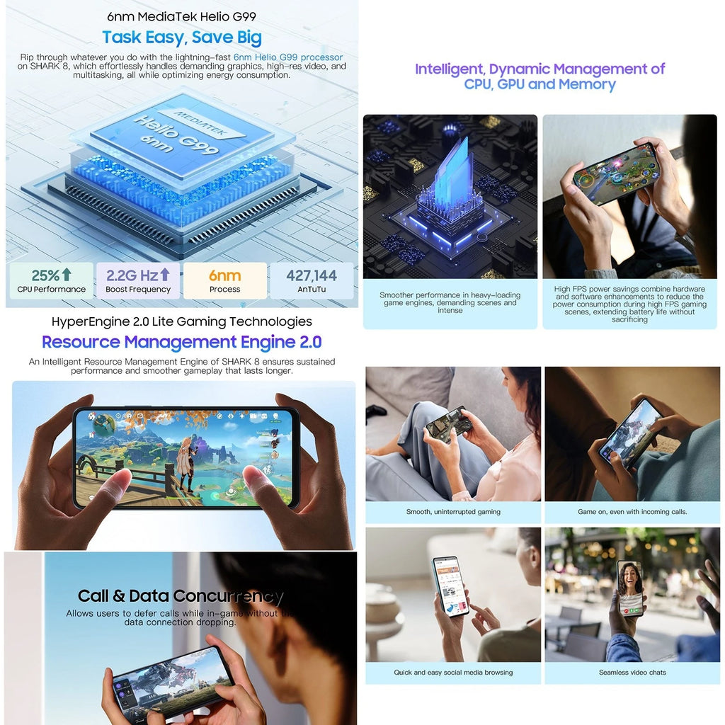 Blackview SHARK 8 Smartphone 8GB+256GB Helio G99 Android13 Mobile 6.78'' 2.4K Display 120Hz 64MP 5000mAh 33W NFC Cellphone