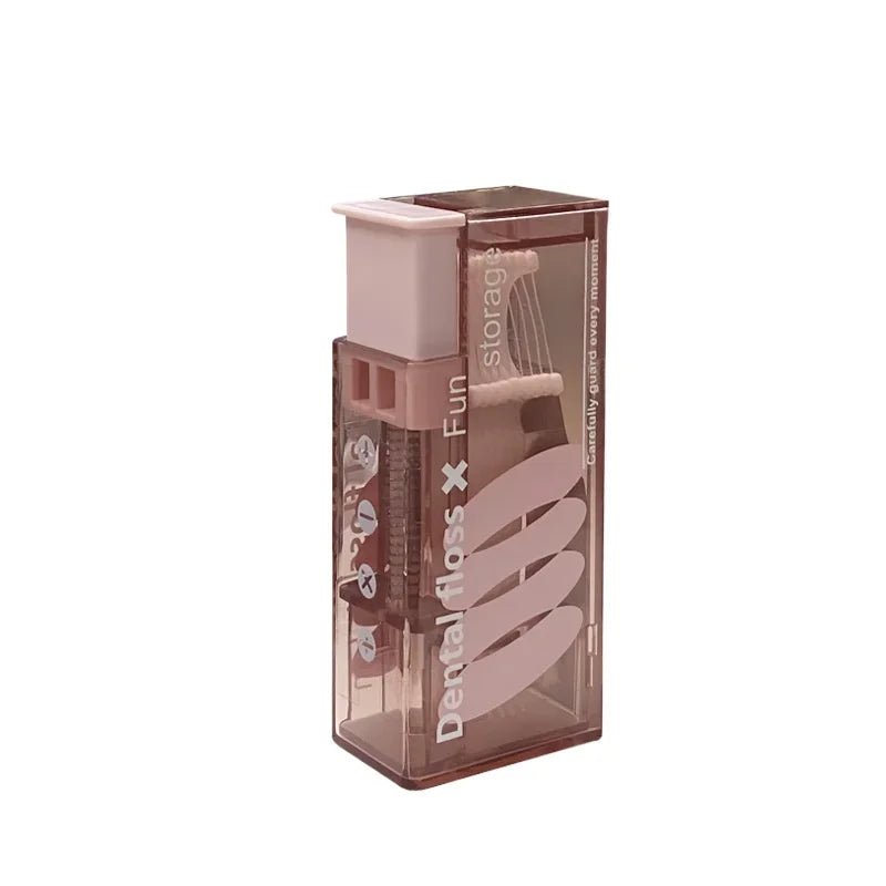 Portable Automatic Floss Dispenser with 10Pcs Press-on Disposable Flossing Sticks Oral Care Ejectable Floss Organizer