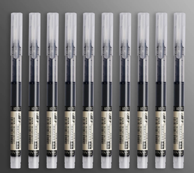 10-Pack of High-Capacity Direct Liquid Rollerball Pens, Suitable for Office Work and Study, Gel Ink Pens
