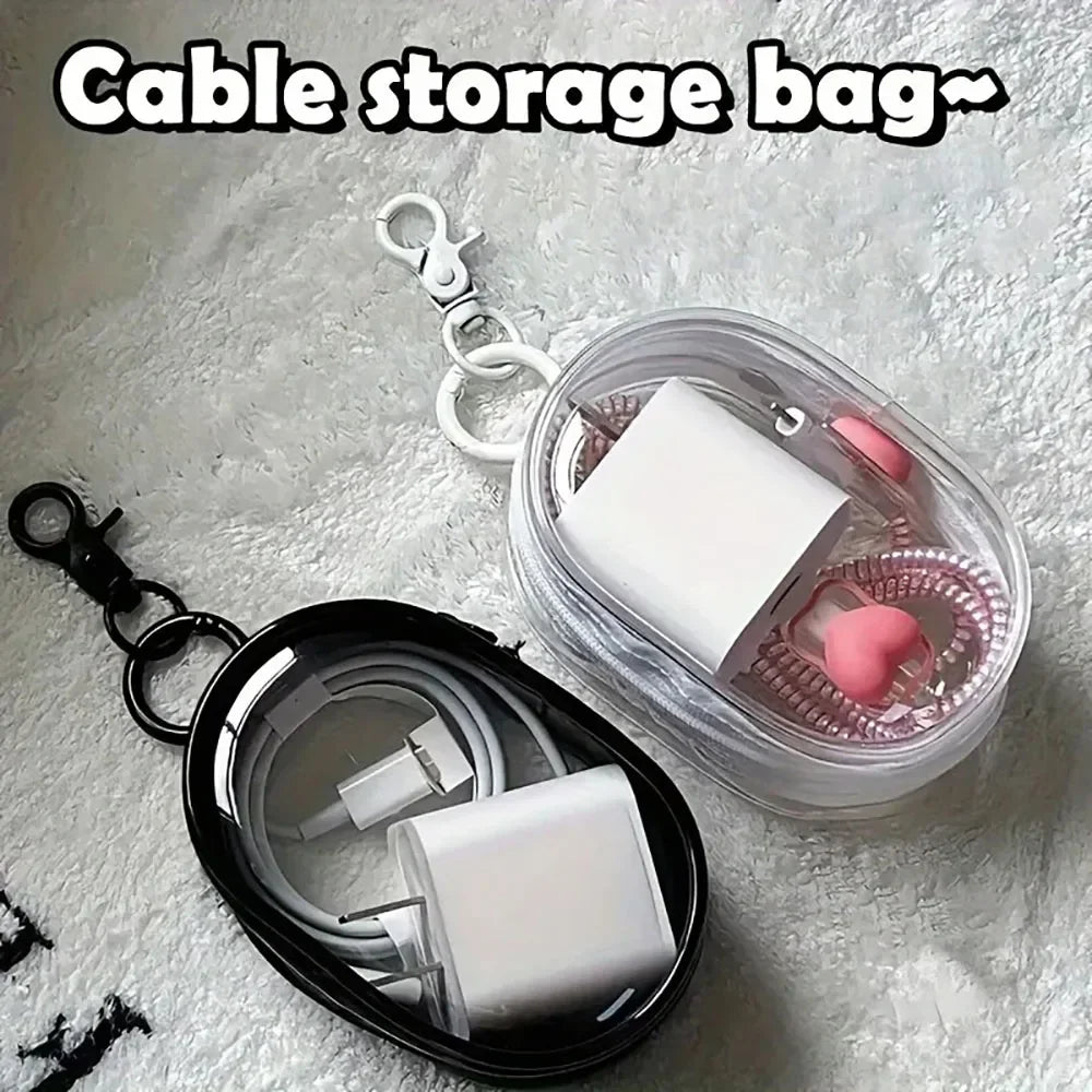 Multi Functional Storage Bag Transparent Data Cable Charger Storage Box Portable Zipper Dustproof Storage Box Small Doll Storage