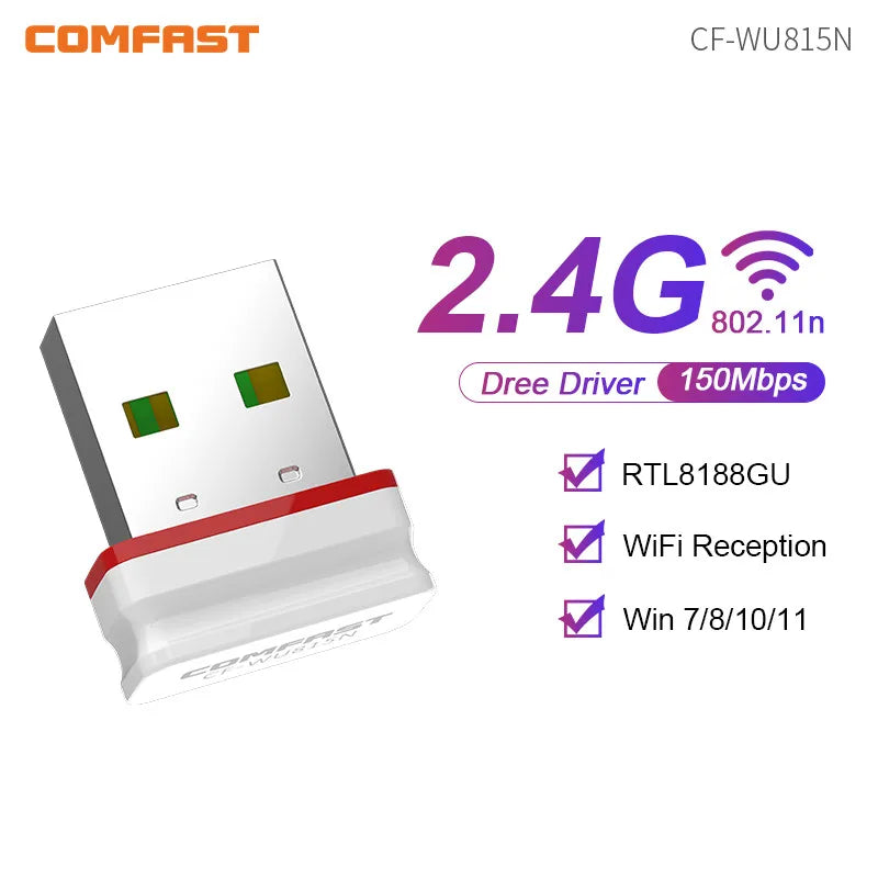 COMFAST Mini USB WiFi6 Dongle Network Card 2.4GHz Wi-Fi Lan Adapter Driver Free 300M 150M Receiver For PC Laptop Windows 7/10/11