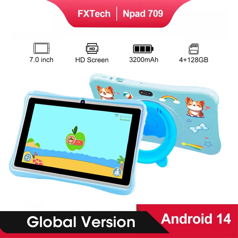 New 5G WIFI 7-inch Children's Tablet 4GB+128GB Quad Core Dual Cameras Kids-Proof protective Case Tablets Android 14 Kids Tablet