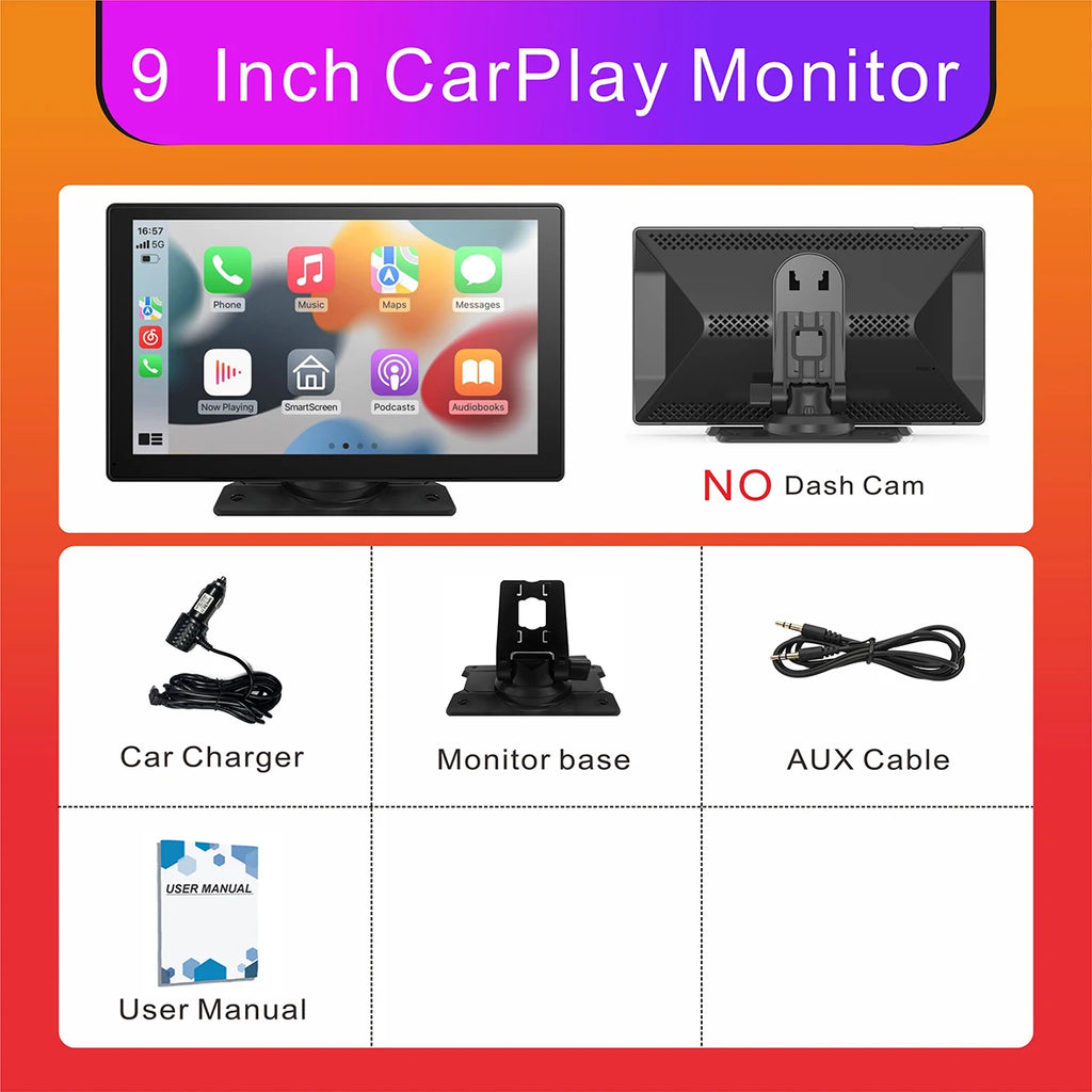 Carplay Screen for Car, 10" Portable Wireless Carplay&Android Auto, ar Stereo Audio Receivers for Car GPS Navigation Mirror Link