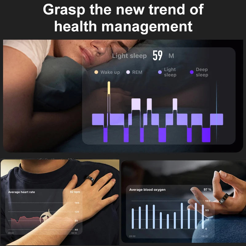 AMZMAX R11 Smart display Ring Men Women with Wireless Charging stand,Health and Sleep Monitor,5ATM Waterproof,Multi-sport Modes