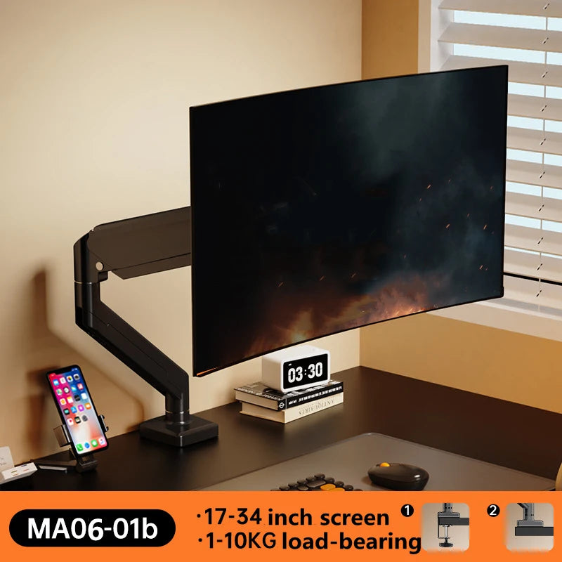 Single Monitor Mount Bracket for 14″–32″ Screens, Height Adjustable Monitor Arm with C-Clamp, Home Office Monitor Stand