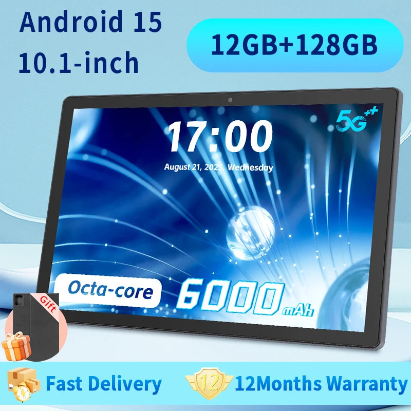 2025 Android 15 Tablet with Keyboard, 12GB+128GB+1TB Expand, 10.1 Inch Octa-Core 2-in-1 Tablets with 6000mAh Battery, Dual Wifi