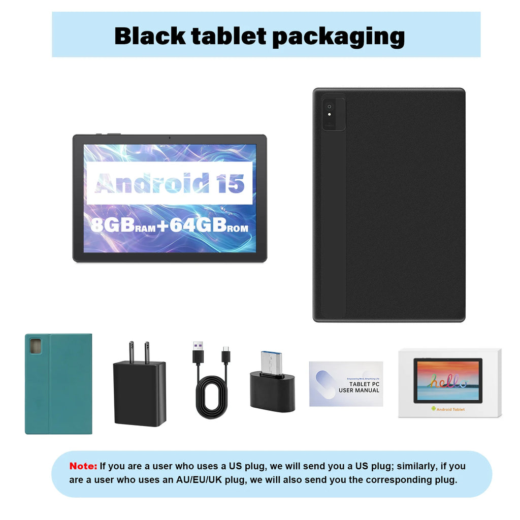 ANRY 2025 Android 15 IPS Display 10.1 Inch 8GB(4+4 Expand) RAM+64GB ROM Tablet 5000Mah Dual Camera 5GWifi A523 Octa-core Tablets