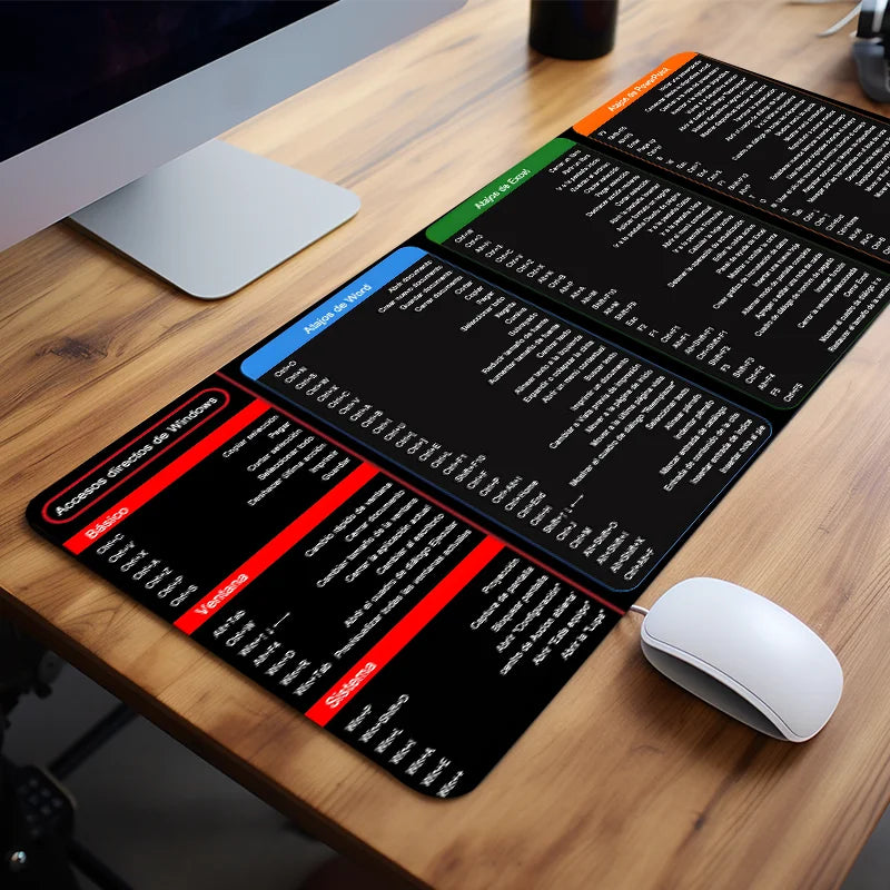 Spanish Excel Shortcuts Pattern Large Mouse Pad Office Desk Mat Computer Keyboard Pad Starters Gift for Office Workers Students