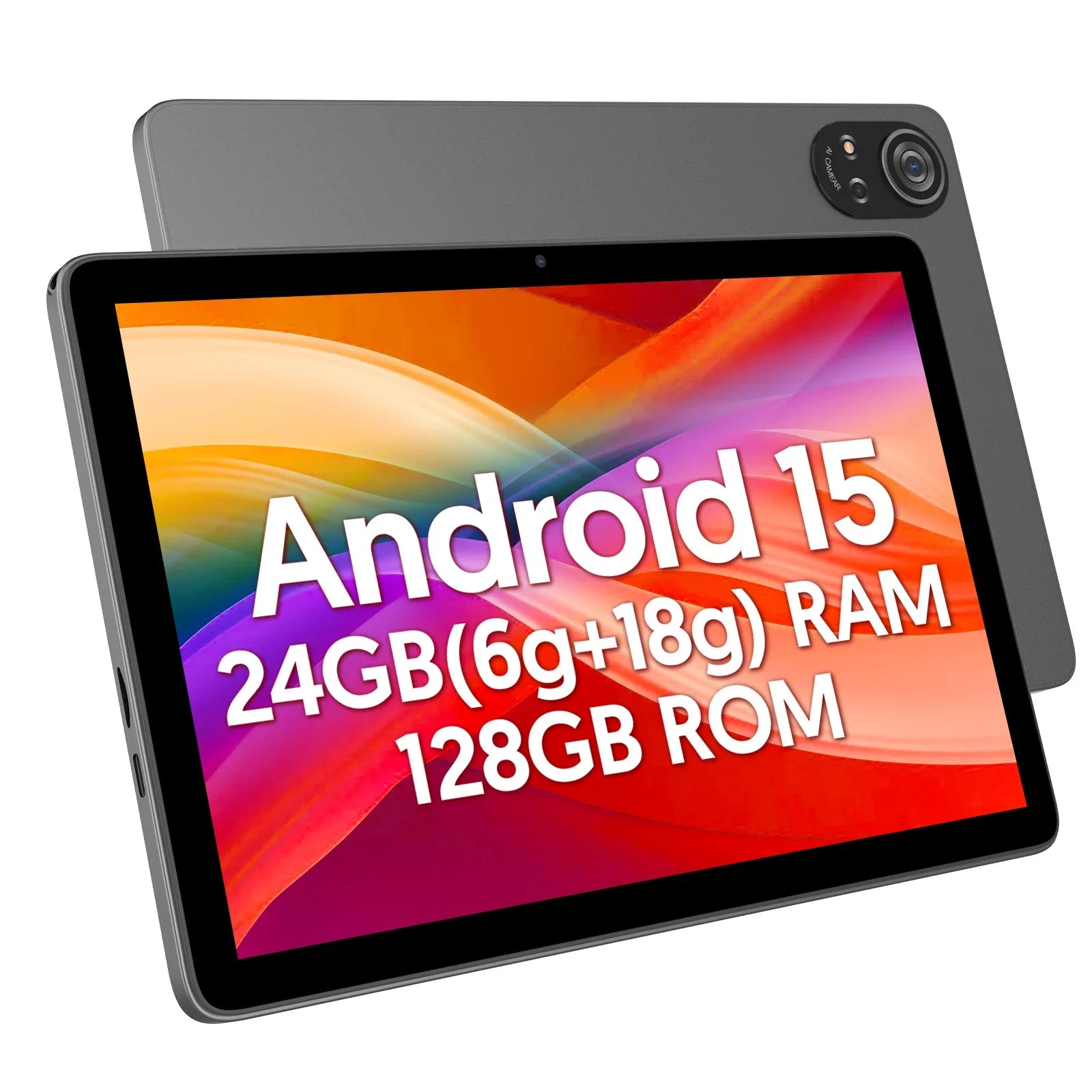 BAKEN 10-inch Android 15 tablet, A333 penta-core processor, 24GB (6GB + 18GB expansion) RAM + 128GB ROM, 5G WiFi, 8000mAh