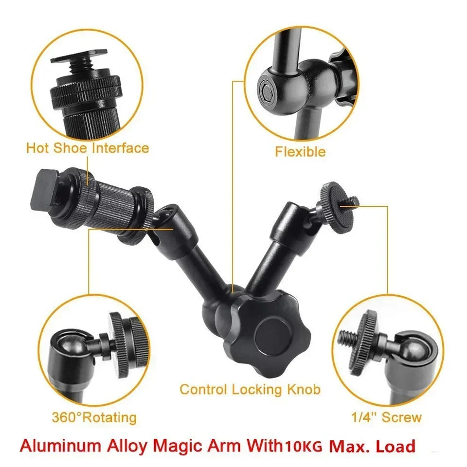 7/11/20 Inch Metal Articulating Magic Arm Super Clamp Holder Stand for DSLR Camera Monitor Phone Studio Photography Accessories