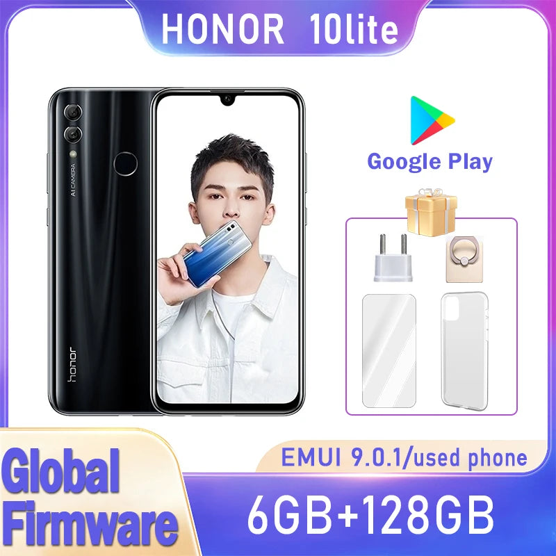 HONOR 10 Lite smartphone Global firmware 6.21-inch battery 3400mAh CPU HiSilicon Qilin 710 EMUI 9.0.1 used phone