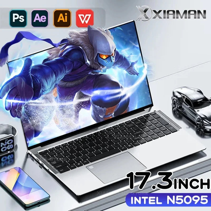 17.3 inch Laptop Computer Intel N5095 Windows 11 16GB DDR4 1TB SSD Fingerprint Unlock Gaming Laptop Backlit Notebook PC Computer