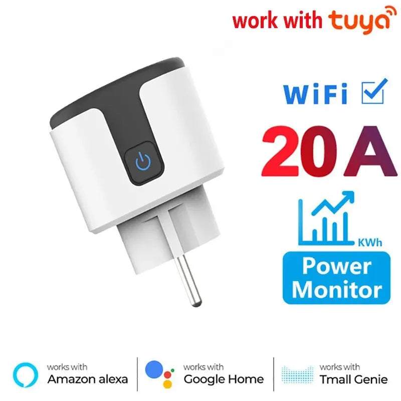 Tuya Smart Socket EU16A/20A Wifi Smart Plug With Power Monitoring Smart Life APP Remote Control Support Google Assistant Alexa