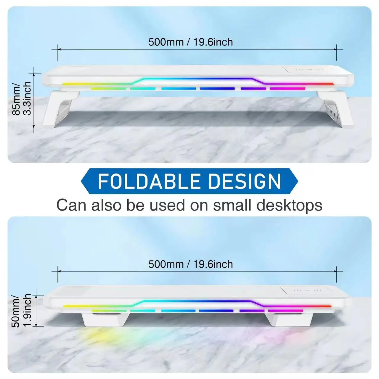 KSTOP Desktop Computer Monitor Stand Riser Bracket Dual RGB 3 USB 2.0 Organizer Foldable Storage Laptop Computer Screen Stand