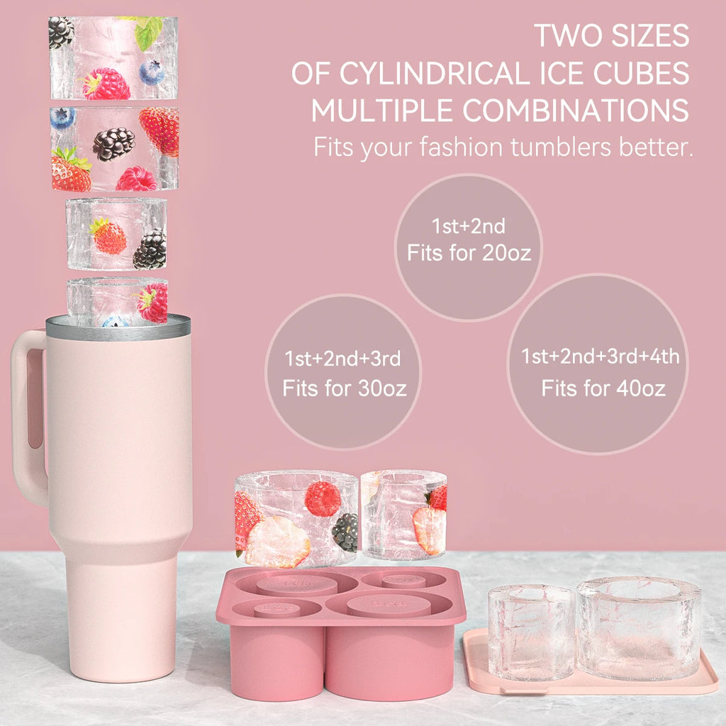 Ice Cube Mold for Stanley Cup Tumbler 20oz 30oz 40oz,Silicone Cylinder Ice Cube Tray with Lid,Ice Mold Keep Drinks Chilled