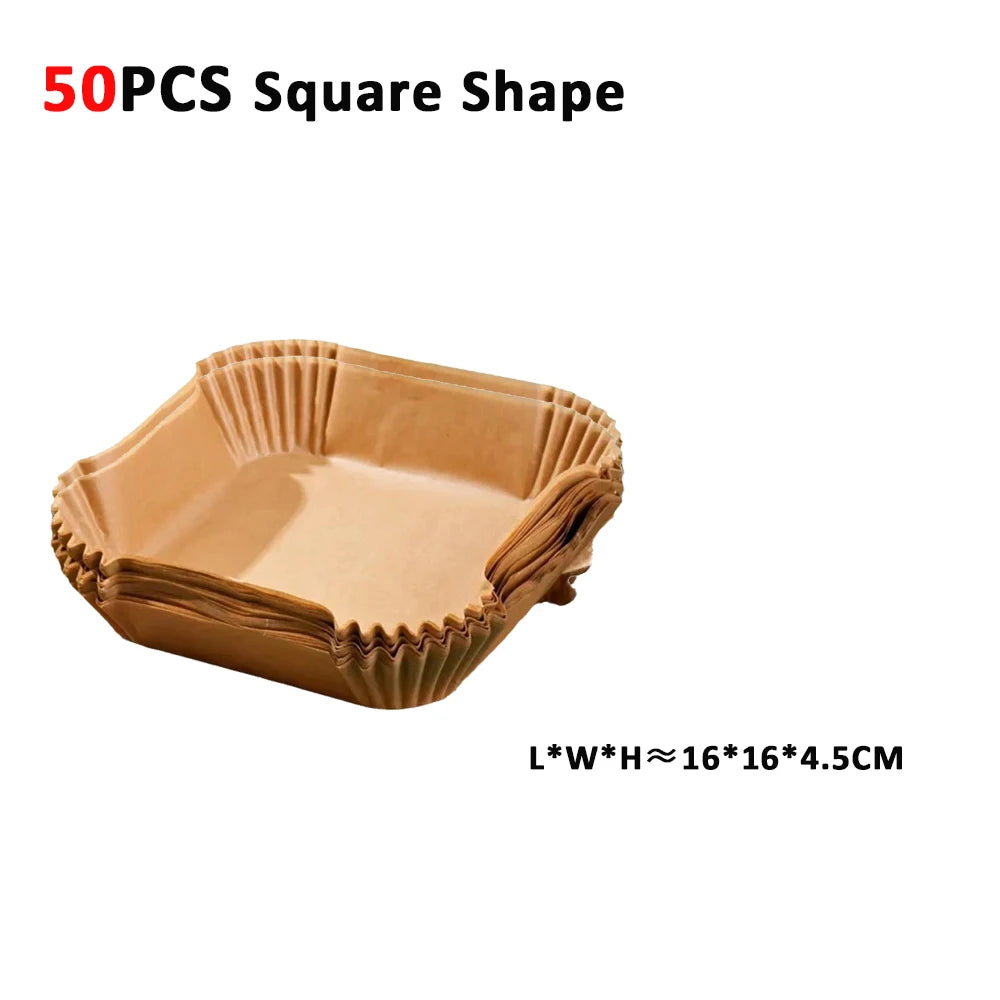 Air Fryer Paper 100pcs Disposable Air Frying Baking Paper Round Square Air Fryer Liners Baking Paper Air Fryer Accessories 50pcs