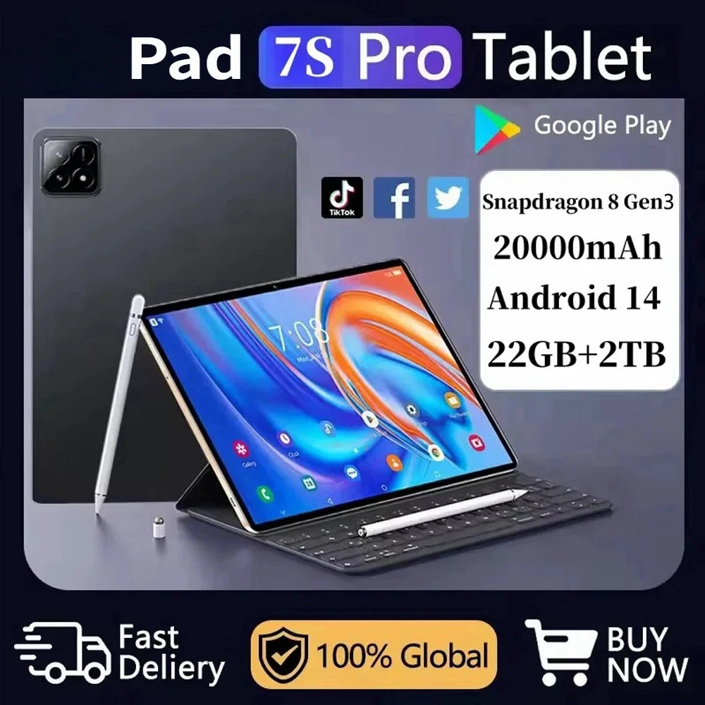 10.1 Inch HD New Pad 7s pro Original Tablets 5G Dual SIM 22GB+2TB Global Version Android 14 Children's Kids Tab Tablet PC 2025