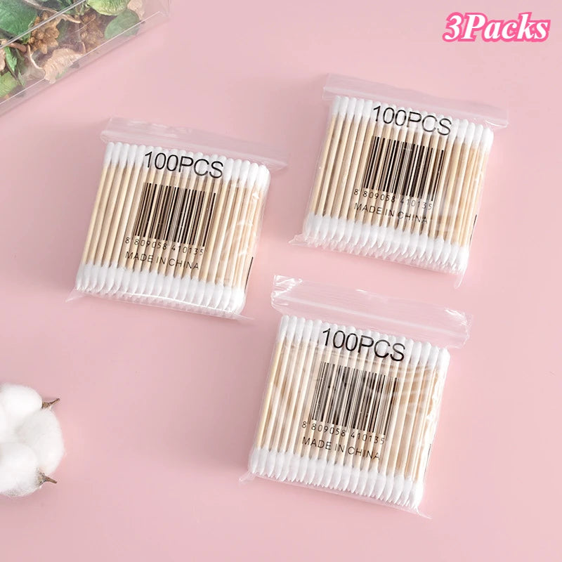 1-20Packs 100Pcs/Pack Wooden Sticks Baby Cotton Swabs Cleaning of Ears Tampons Health Beauty Cotton Swab Cleaning Cotton Buds