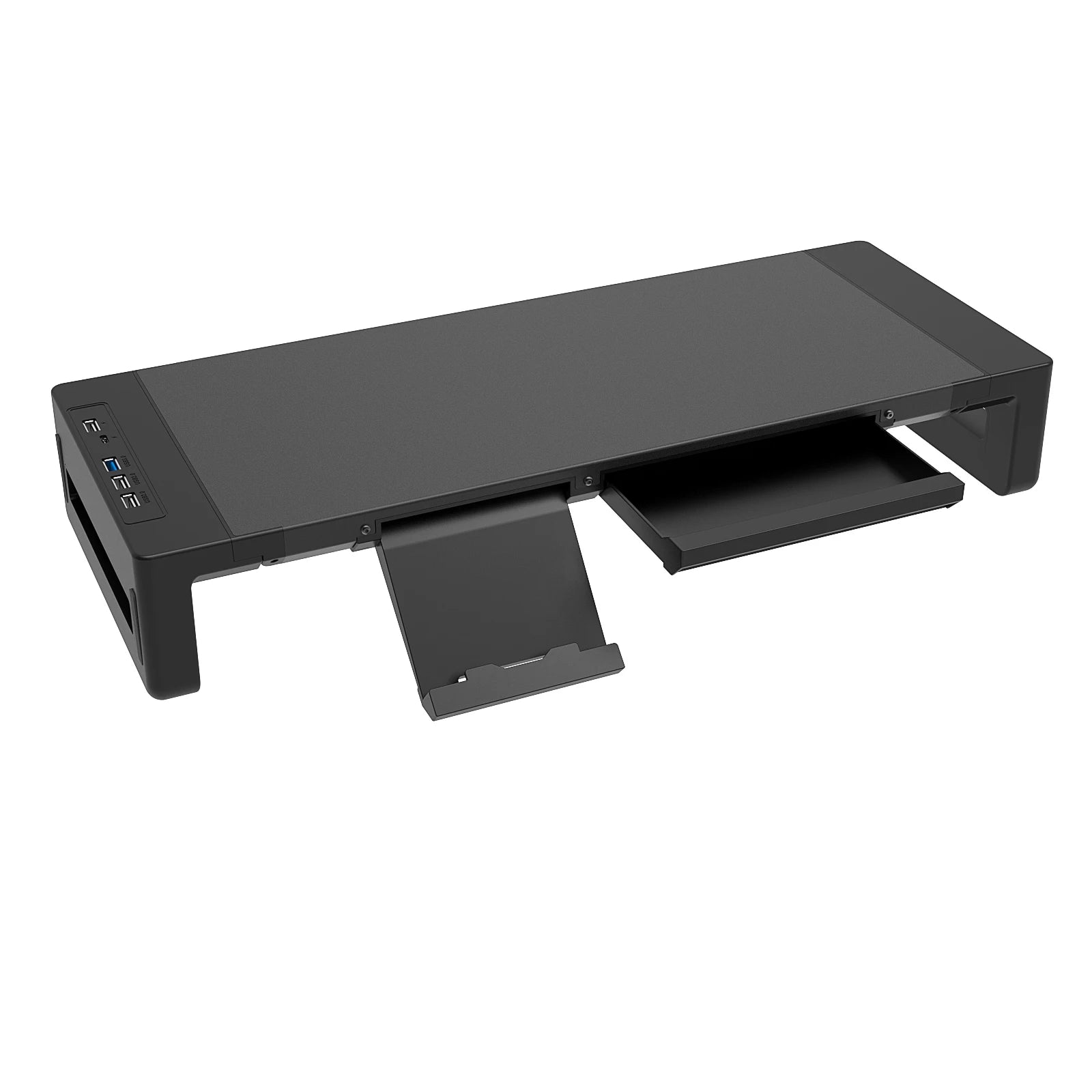 Monitor Stand Riser, With USB3.0 Foldable, Height Adjustable Computer Stand, Desk Shelf Riser with Storage Drawer &Tablet Phone