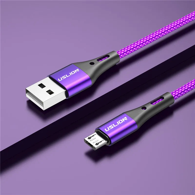 USLION 3A Micro USB Cable Fast Charging for Samsung Xiaomi Huawei Realme OPPO Android Mobile Phone USB Data Wire Cord 0.5/1/2/3M