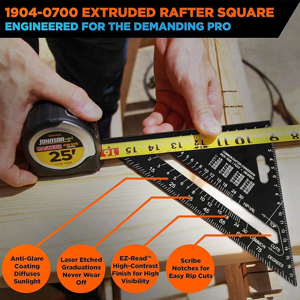 7'' /12" Rafter Square Carpenter Measuring Layout Tool Alloy Metal Triangle Ruler Protractor for Woodworking and Carpentry