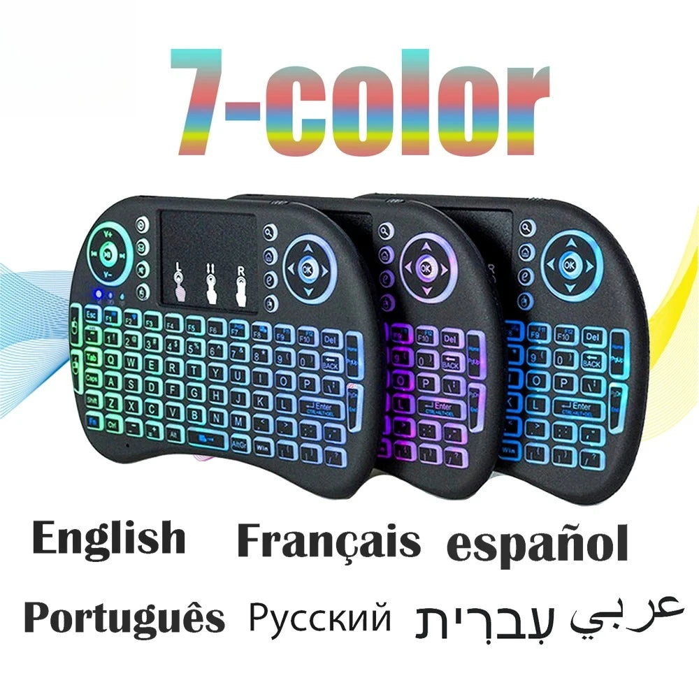 2.4G Air Mouse with Touchpad Keyboard i8 Arabic French Spanish Russian Backlit Mini Wireless Keyboard for PC Android TV Box